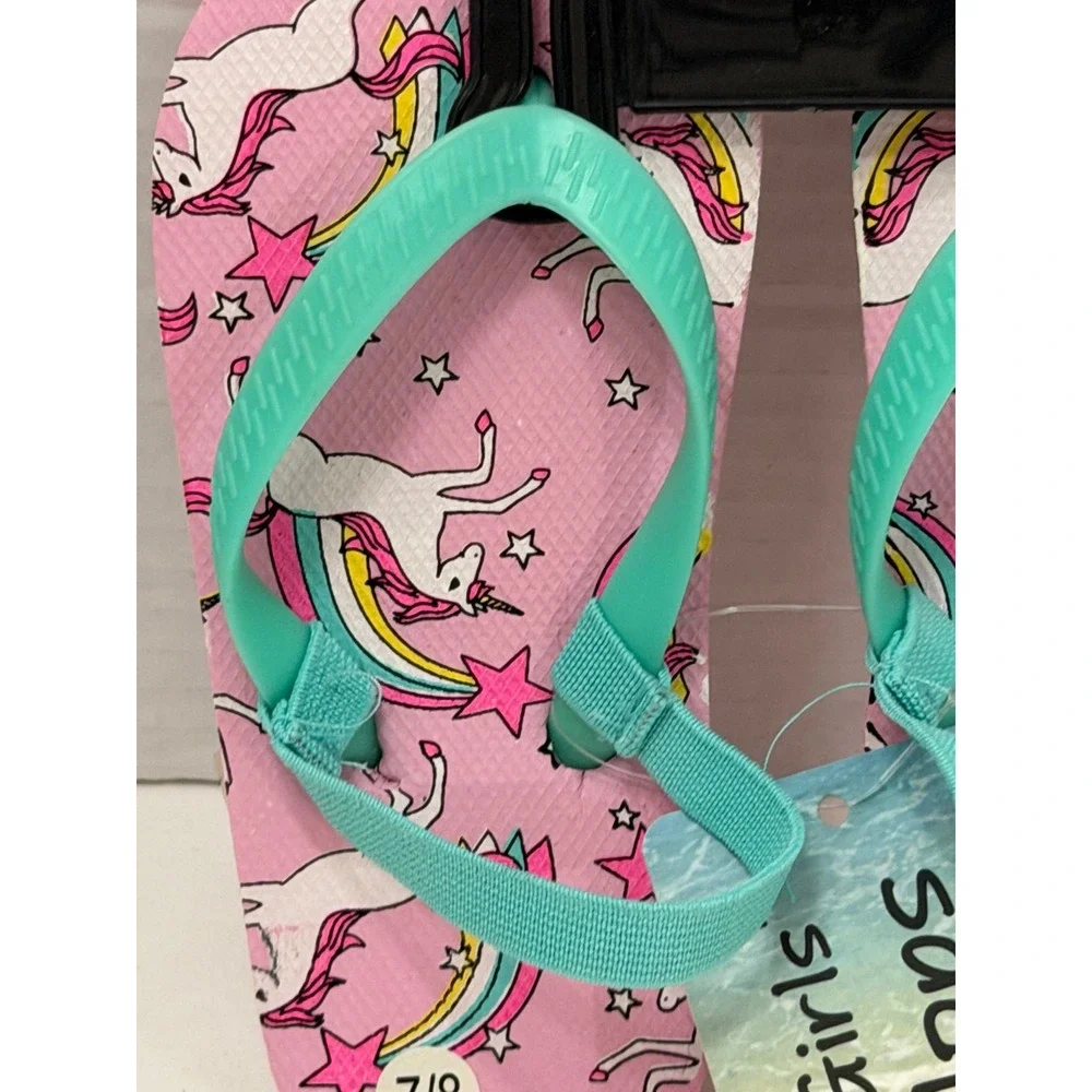 Toddler Girls Pink Unicorn‎ Rainbow Flip Flops with Back Strap Size 7/8 M NWT